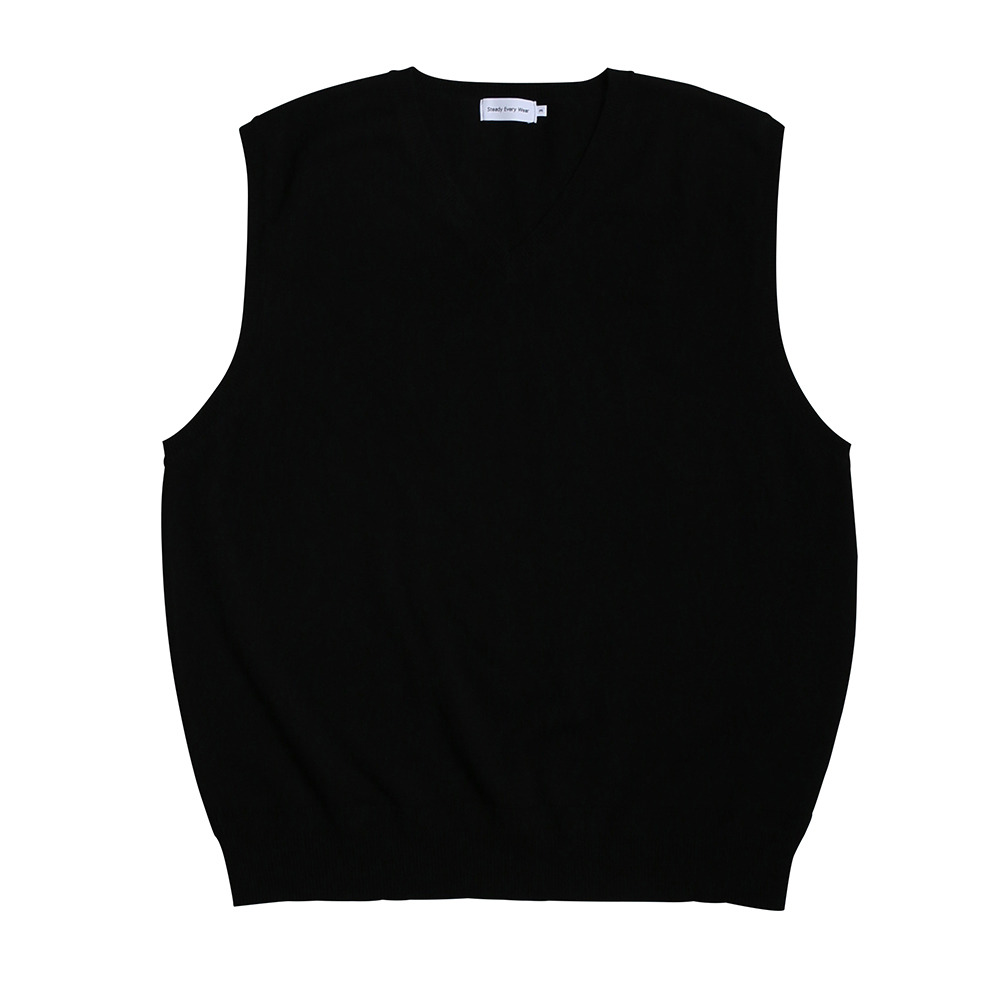 [Steady Every Wear]  Cotton V-Neck Vest Black