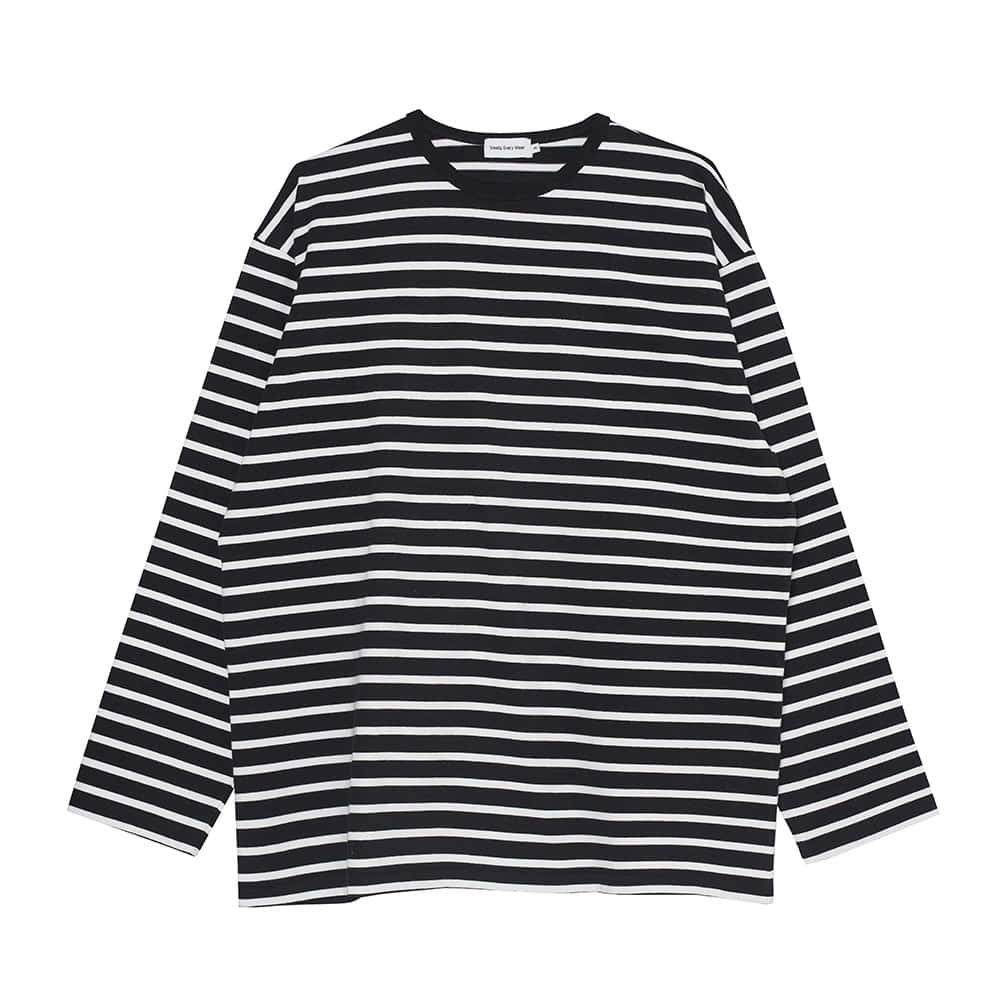[Steady Every Wear]  Long Sleeved Striped T-shirts Black