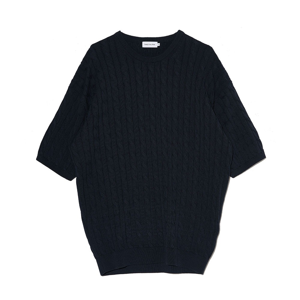 [Steady Every Wear]  Relaxed SS Cotton Cable Knit Dark Navy