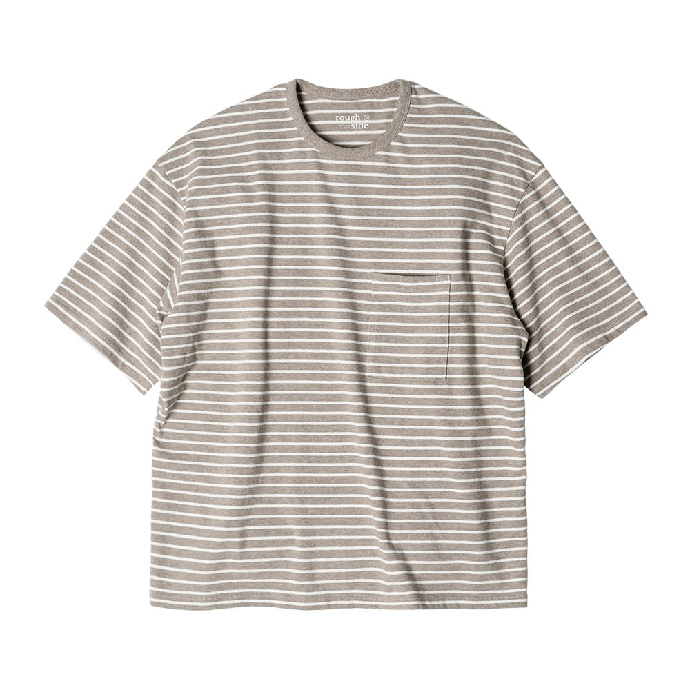 [Rough Side]  Stripe Half T-Shirt Reverse Taupe