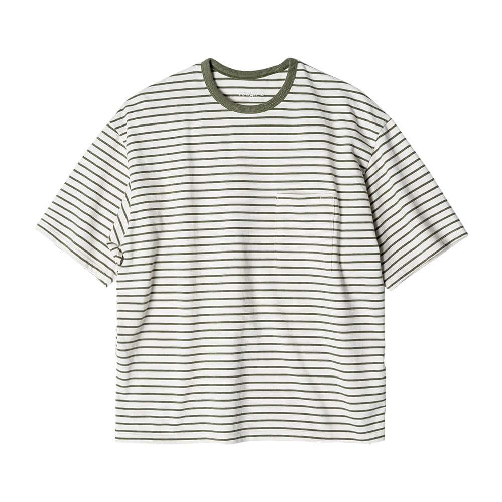 [Rough Side]  Stripe Half T-Shirt Avocado