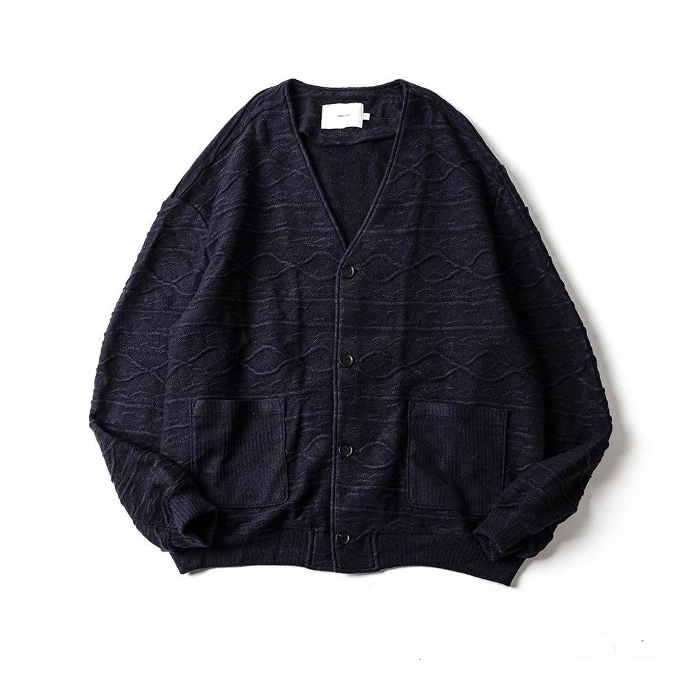 [Ourselves]  Fine Wool Patterned Cardigan Dark Navy