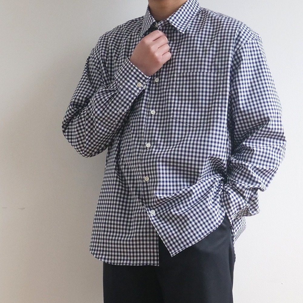 [Steady Every Wear]  Relaxed Gingham Check Shirts Dark Navy