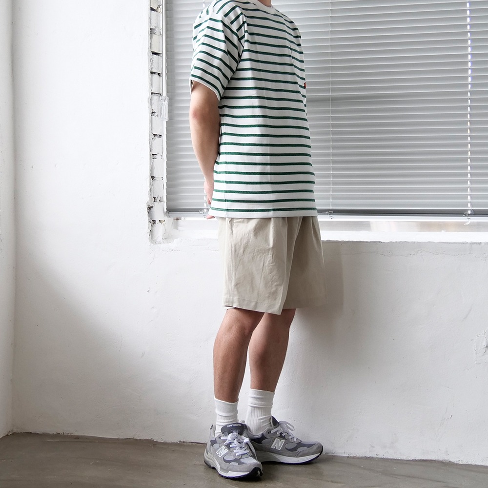 [Ourselves]  Organic Cotton Stripe T-shirts White Green