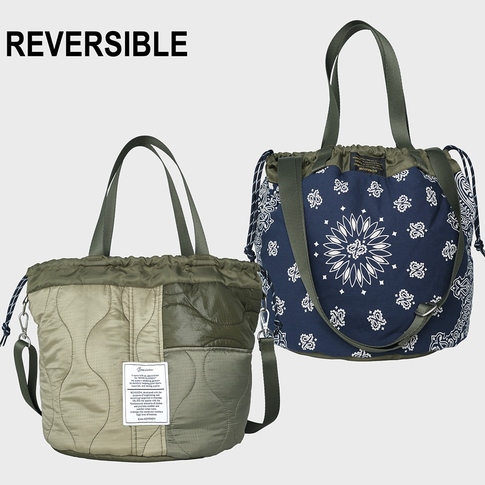 [Bonrrow]  Reversible 2way Crazy Mil Bag Khaki