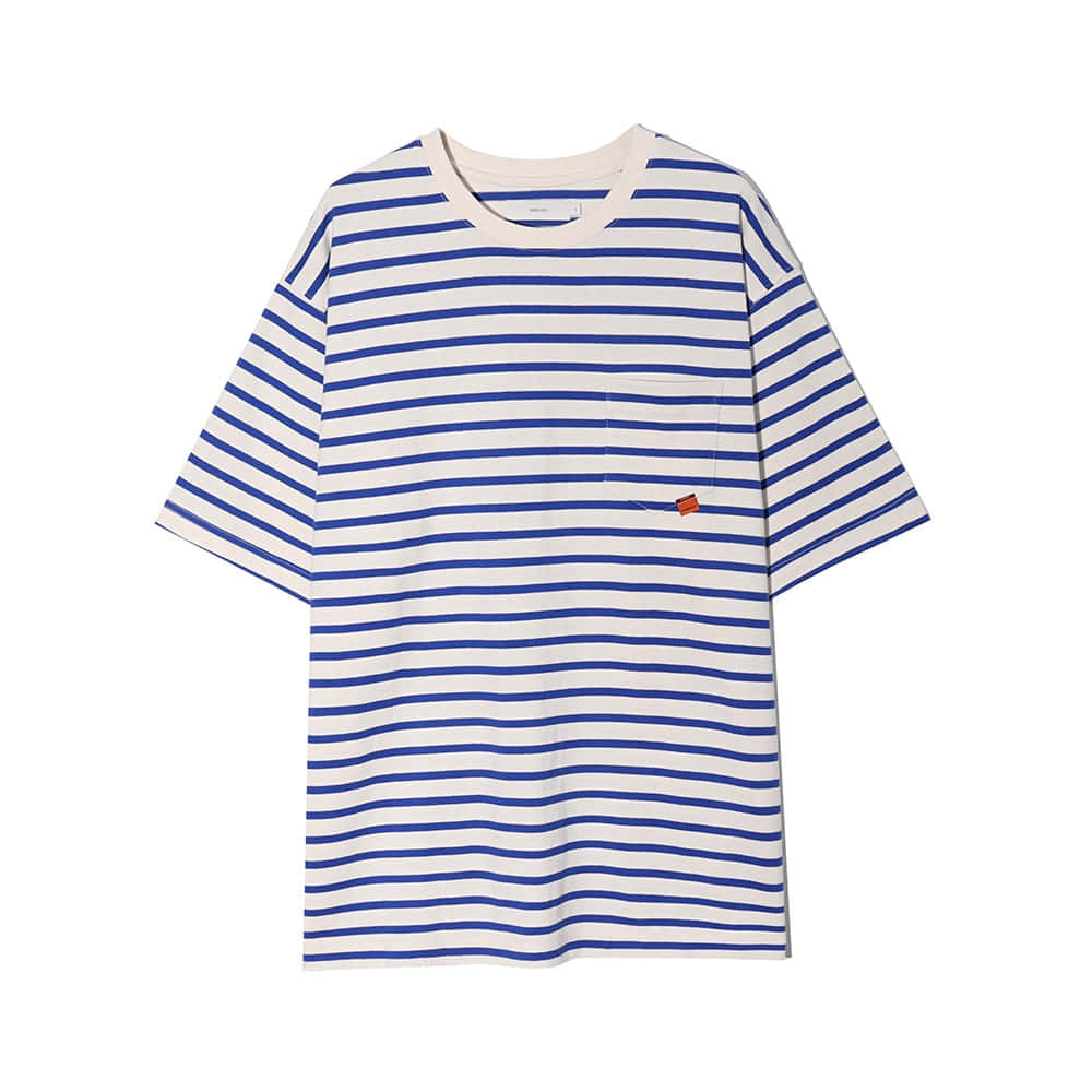 [Ourselves]  Organic Cotton Stripe T-shirts Ivory Blue